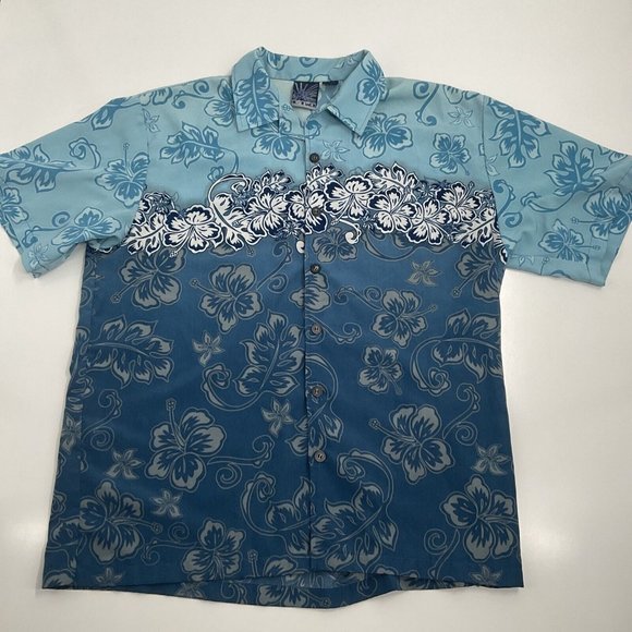 Vintage Hawaiian Shirt Mens XL Blue Floral Tropical Party Club Travel Beach - Picture 1 of 9